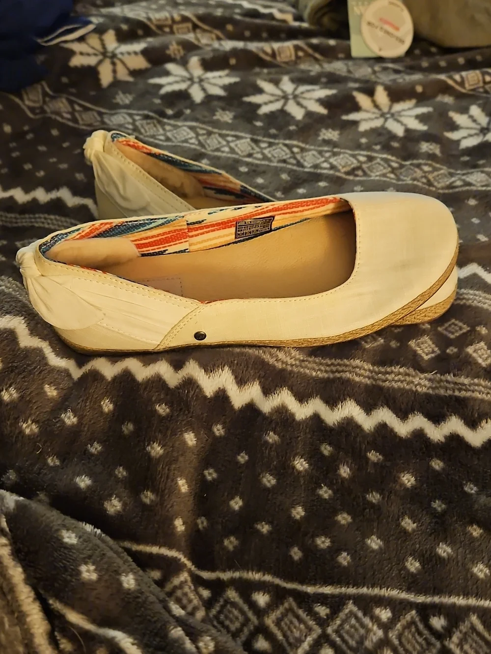 UGG Women's Cream Slip-On Ballet Flats with Patterned Lining